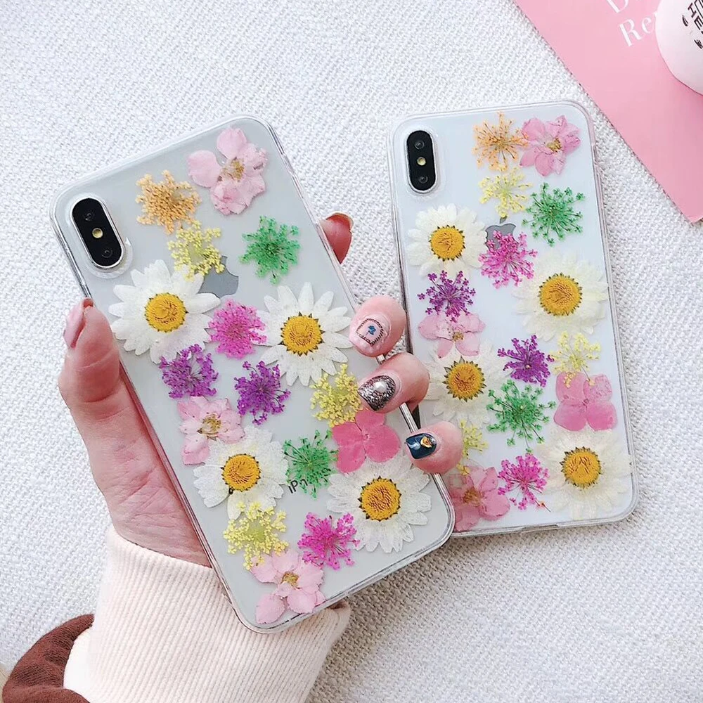 

LOVECOM Retro Spring Dried Floral Real Flower Phone Case For iPhone X XS XS Max XR 7 8 6 6S Plus Soft Epoxy Blossoms Cover Shell