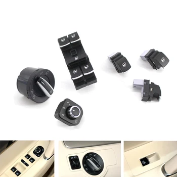 

6X Chrome Window Headlight Mirror Switch Set Fit for VW B6 CC Golf MK6 Jetta MK5 Tiguan Jetta 5ND959857 without Fold Function