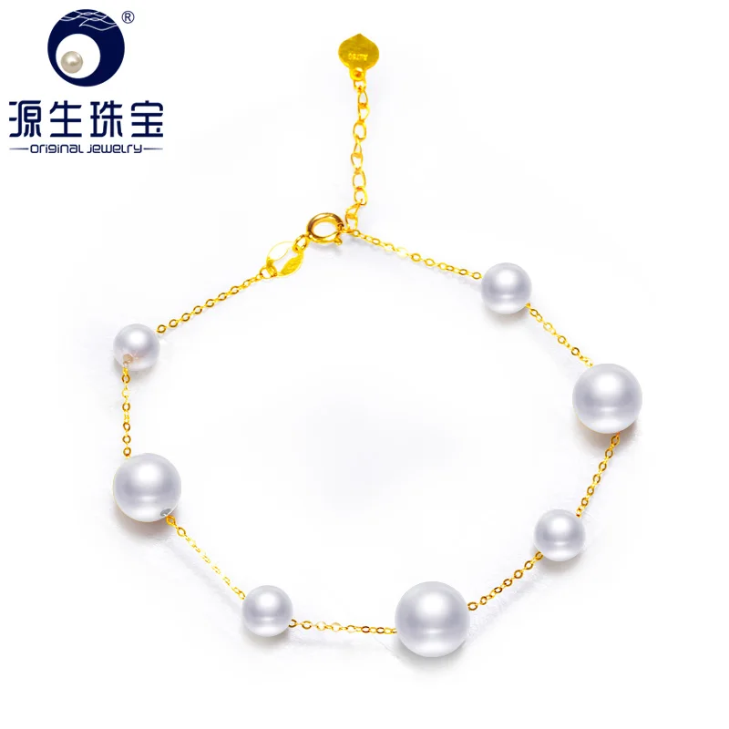 

YS Real 18K Gold 4-7mm White Pearl Bracelet Chinese Freshwater Pearl Bracelet Jewelry
