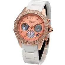 New Time100 Luxury Brand Women Diamond Three subdial Multifunction High tech Ceramic Ladies Dress Quartz Watches