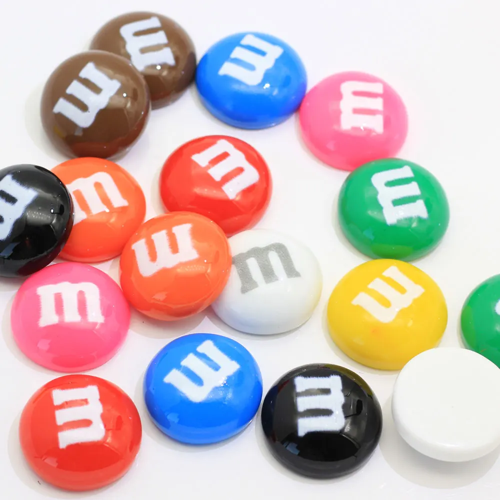 

50 Pcs 25 MM Kawaii M Beans Candy Resin Cabochon Simulated Candy Flat back Cabochons D I Y Scrapbook Embellishment Deco Parts