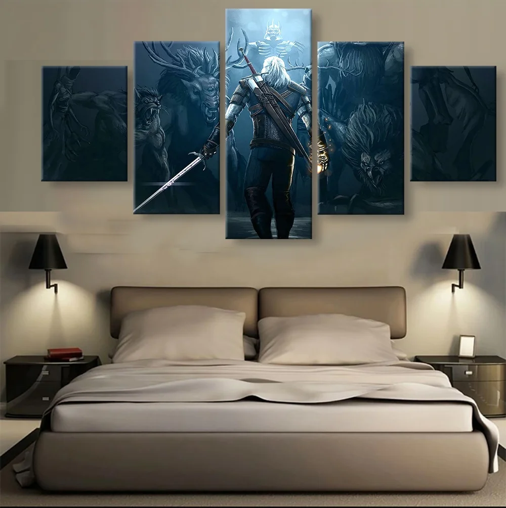 

5 Piece The Witcher 3 Game Characters Landscape Posters Painting on Canvas for Home Decor-1