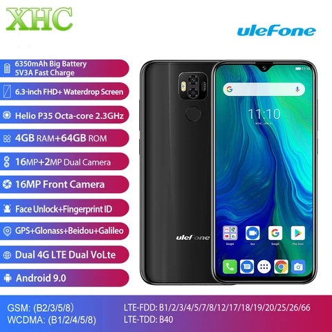 Global Ulefone Power Android 9 0 Mobile Phone 6 3   4GB 64GB Helio P35 Octa Core Dual SIM 16MP Cam 6350mAh Battery Smartphone
