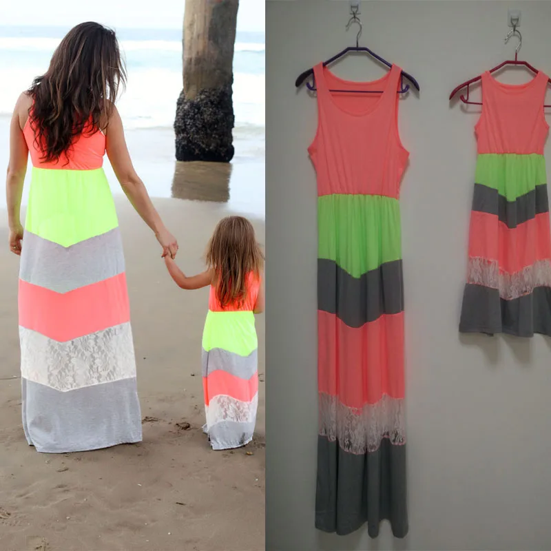 

Summer Girl and Mother Daughter Sets dresses Matching Outfits A-Line Dress Ankle-Length ropa madre e hija mommy and me clothes Z