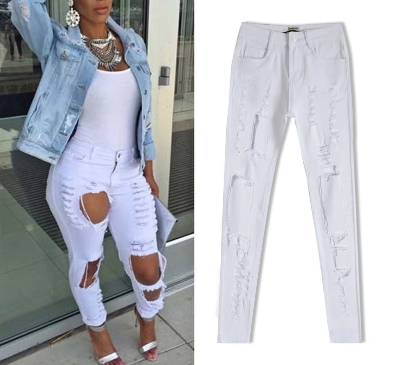 

Hot Women's high waist Slim stretch jeans Women's fashion hole jeans 2017 New personality street cowboy pants