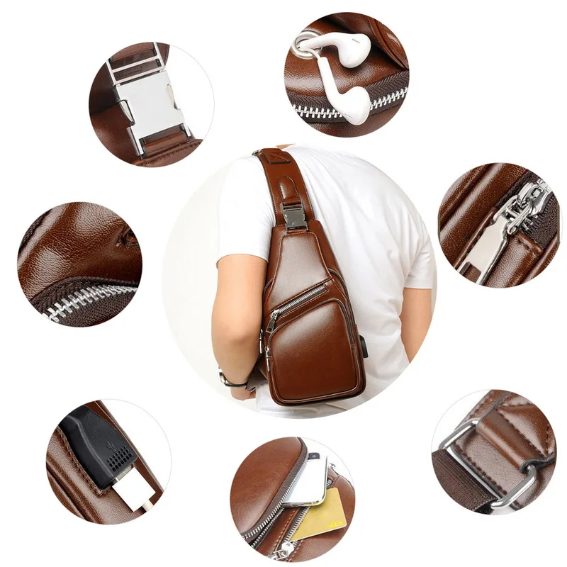 WENYUJH сумки через плечо для мужчин молния твердая поясная сумка кожаные сумки на плечо нагрудная сумка USB с отверстием сзади сумки кошелек