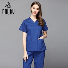 Для женщин с v-образным вырезом короткий рукав Больничная хирургическая доктор Спецодежда для медсестер комплекты форма летняя медицинский хирурга Красота салон одежда для SPA XXL