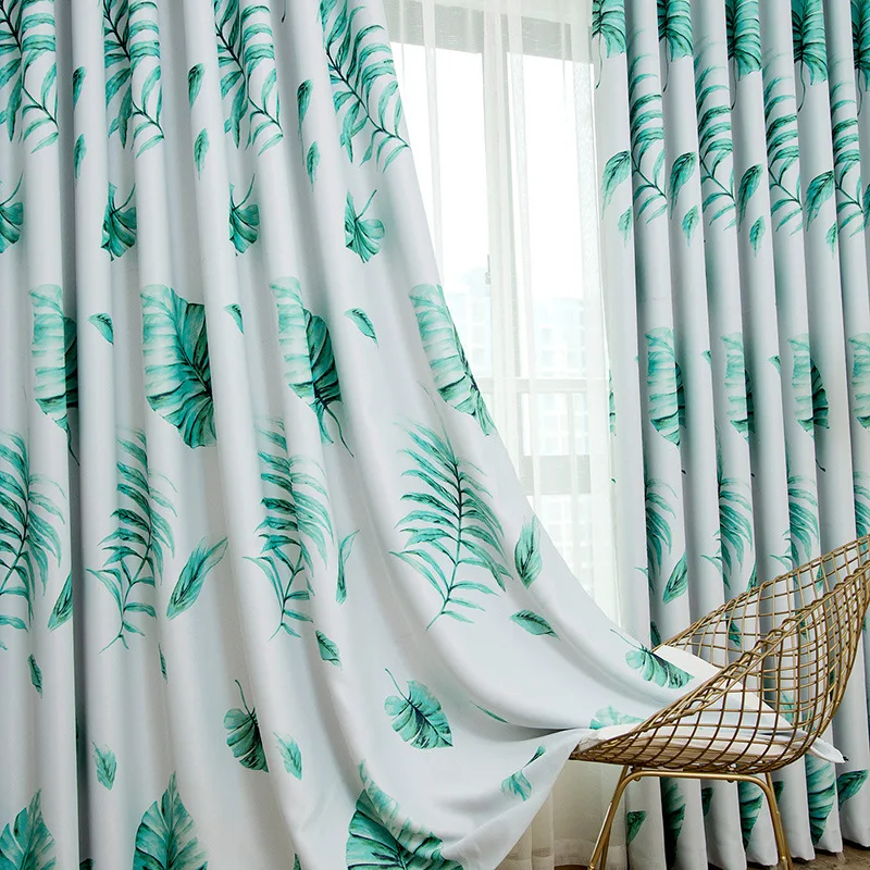 

Nordic Modern Simple Tropical Rain Forest Plant Banana Leaf Curtains for Living Room Bedroom Insulation Shade Curtain