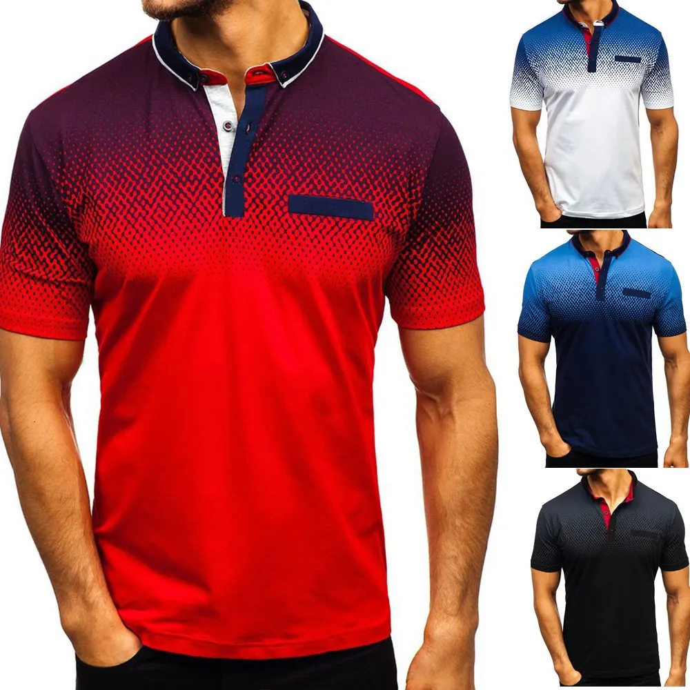 Meilleur E BAIHUI mode POLO chemise hommes hauts t shirts dégradé rayure épissure modèle décontracté revers impression 3D streetwear homme chemise G017