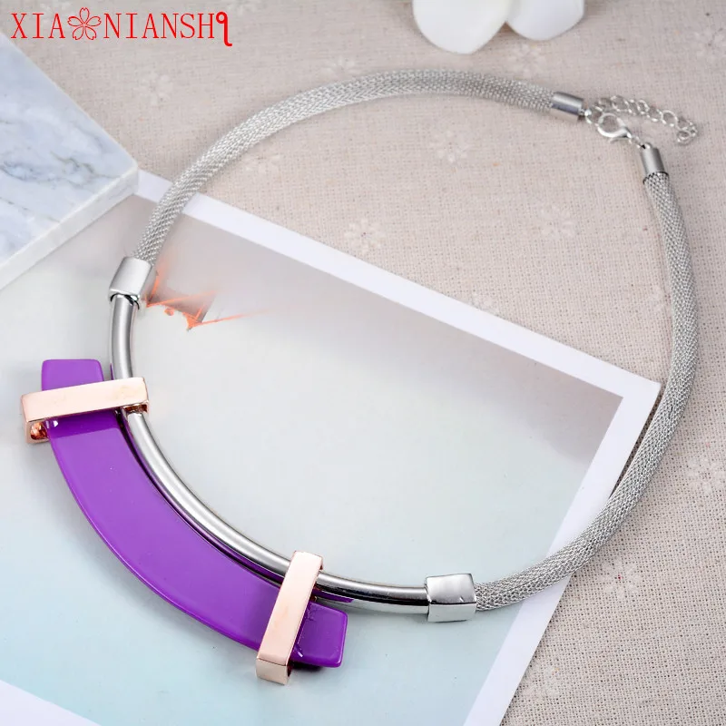 

Fashion charm Statement Maxi Choker Necklace Chain Pendant Collar 2018 Fashion New Red Purple Acrylic Necklace Jewelry For Women