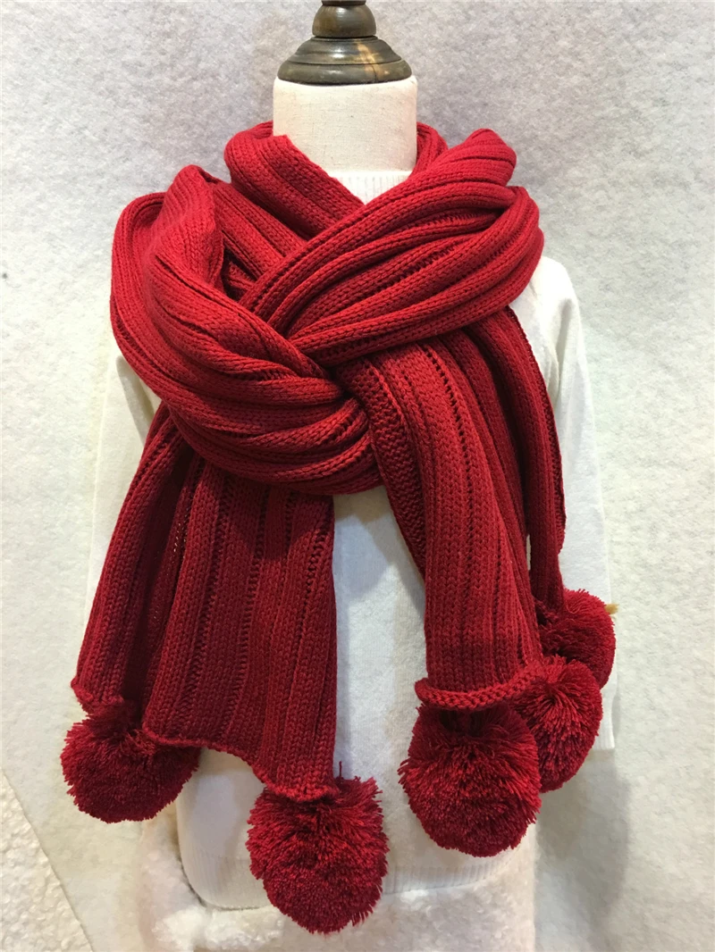 Зимний женский шарф, Забавный шар, помпон ручной работы, шарфы, однотонное трикотажное пончо с шариковой бахромой, брендовая мужская шаль, обертывание YG471