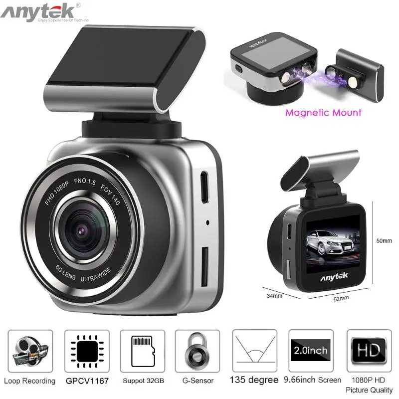 Anytek Q2N 2," экран мини Автомобильный видеорегистратор камера Full HD 1080 P 135 градусов объектив видеорегистратор регистратор g-сенсор Dashcam