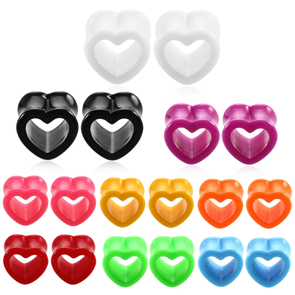 2Pcs/lot Acrylic Tunnels for Ears Heart Hollow Ear Plugs Tunnels