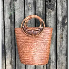 Hansomfy | Мода ручной ведро круглый ротанга соломы Сумки Богемия Стиль пляжная сумка летняя сумочка