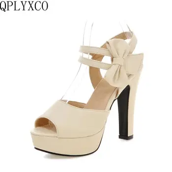 

QPLYXCO New Big Small Size 31-47 Peep Toe Ankle Strap High Heels(11.5CM) Sandals Platform Ladies wedding Shoes Woman 161-3