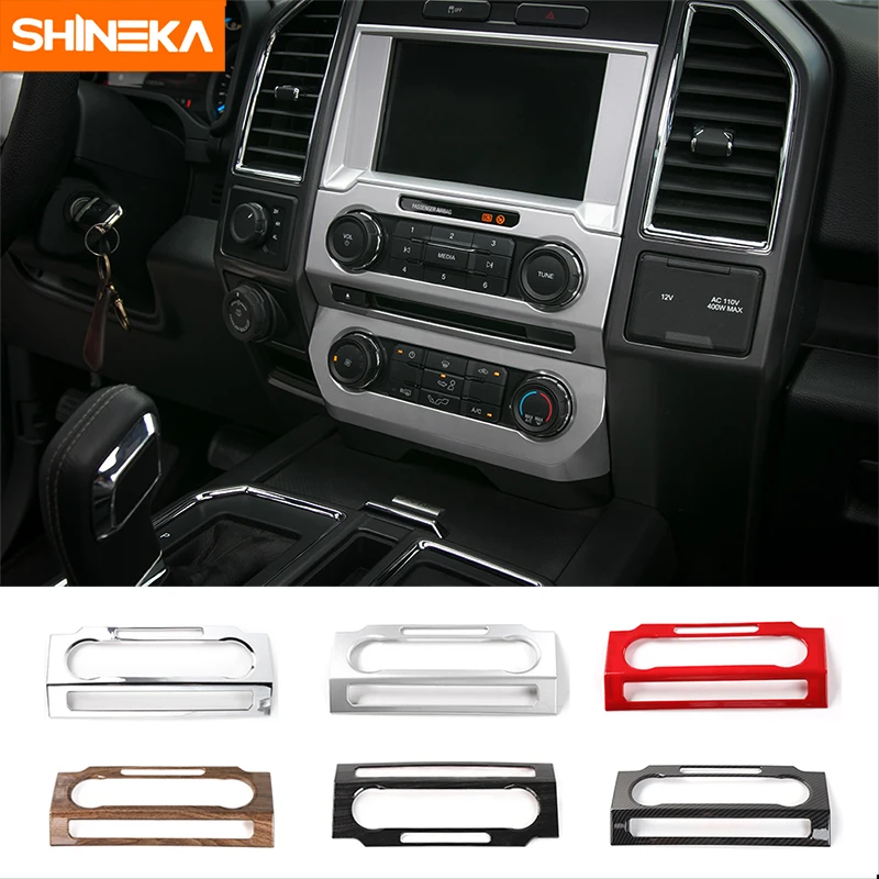 

SHINEKA Car Styling Dashboard Panel Audio Switches Frame CD Media Voice Button Cover Trim for Ford F150 2015+