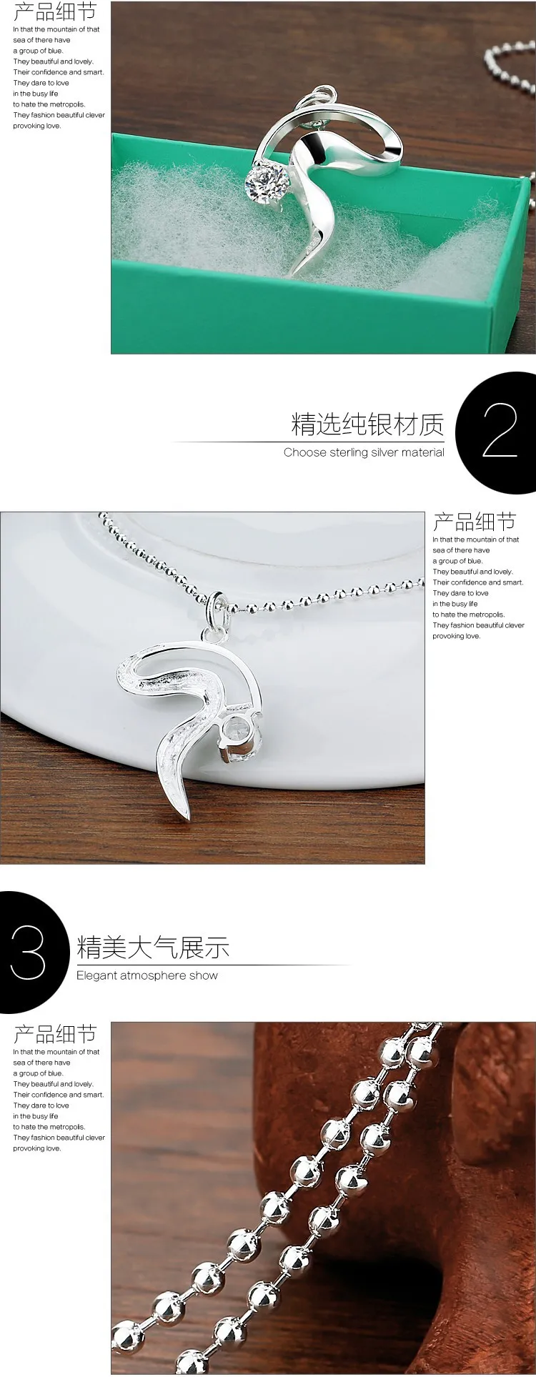 Высокое качество ослепительный 5A циркон кулон Твердые стерлингового серебра 925 длинное ожерелье с шариком Шарм женщина серебряные ювелирные изделия кулон ожерелье