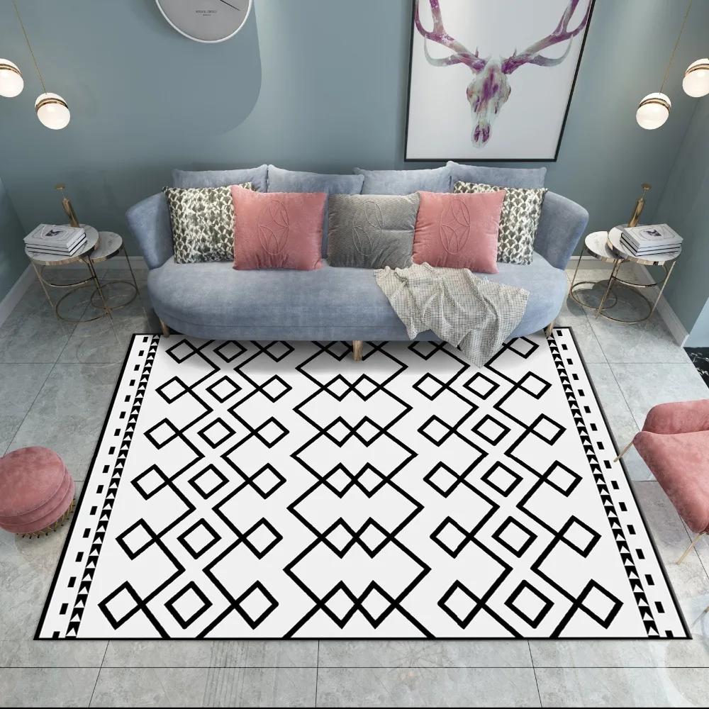 

Fashion Modern Brief Black White Ethnic Gemoetric Print Doormat/Kitchen Mat Living Room Bedroom Parlor Area Rug Decor Carpet