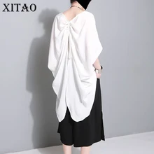 XITAO/необычная плиссированная футболка на шнурке, Корейская женская одежда, круглый вырез, длинный рукав, Два ношения, Бабочка, летучая мышь, повседневная одежда XWW359