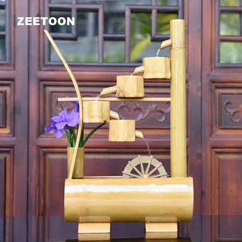 

100-240V Bamboo Feng Shui Water Fountain Waterwheel Desktop Micro-landscape House Small Fish Tank Lucky Home Decor Wedding Gift