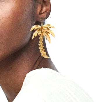 

2018 Women Golden Exaggerated Coconut Palm Tree Geometric Metal Coco Joker Earrings Dangle Summer Holiday Earring jewelry