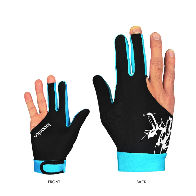 1 шт. профессиональные 3 пальца без пальцев бильярдные перчатки для бильярда для мужчин и женщин спортивные шутеры правая левая рука снукер - Цвет: Sky Blue