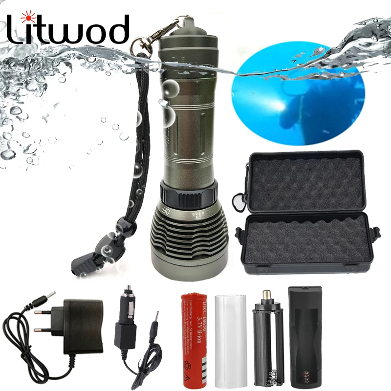 

Litwod Z20 D34 XM-L T6 LED Underwater Diving Flashlight IP8 Waterproof 5000LM Torch flashlight Submarine Lamp Car AC Charger Box