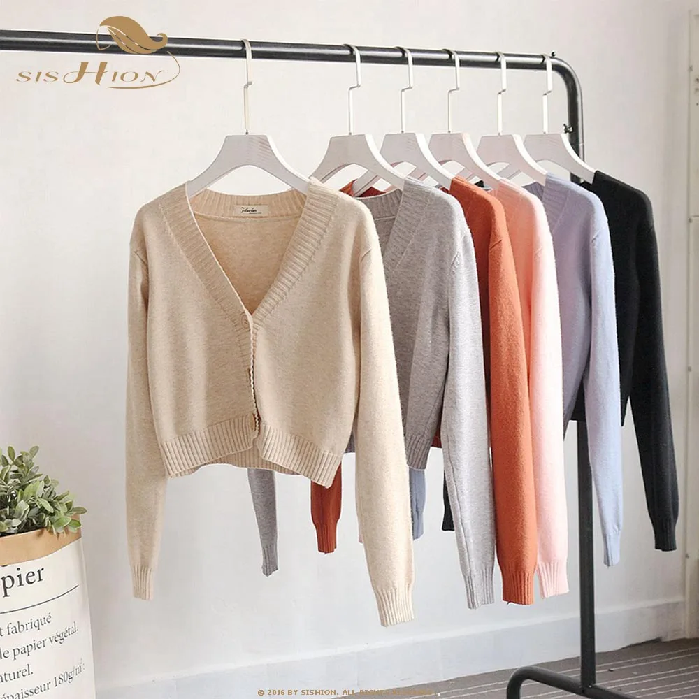 

SISHION 2019 Autumn New V-Neck Short Knitted Cardigans QY0256 Coat Women Solid One Size Sweater Cardigans Ladies Top Coat