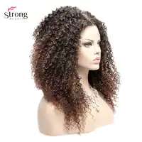 StrongBeauty Lace Front Wig For Women Long Kinky Curly Ombre Brown Synthetic Lace Wigs