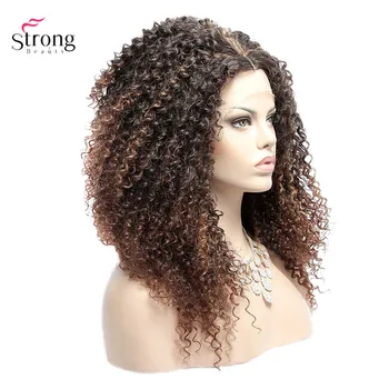 

StrongBeauty Lace Front Wig For Women Long Kinky Curly Ombre Brown Synthetic Lace Wigs