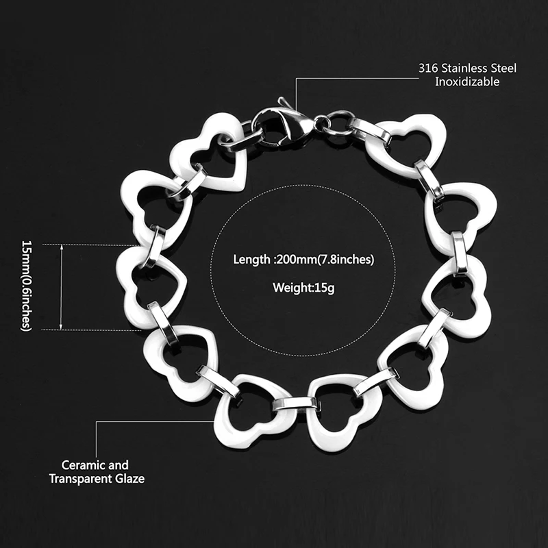 Стиль белый керамический браслет в форме сердца Романтический красивый здоровый браслет для женщин Свадебная вечеринка модные ювелирные изделия подарок