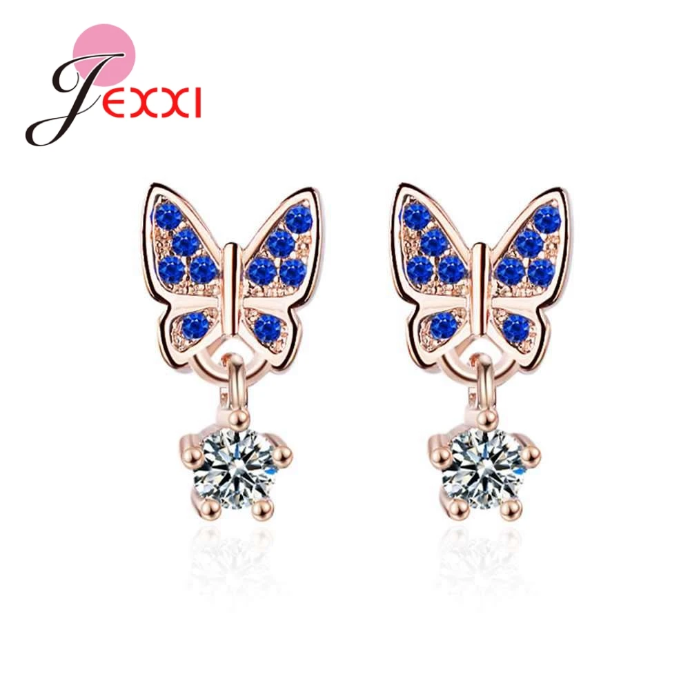 

Sweet Korean Vintage 925 Silver Shiny Butterfly Earrings Brincos Rhinestone Circle Pendant For Women Party Wedding Bridal