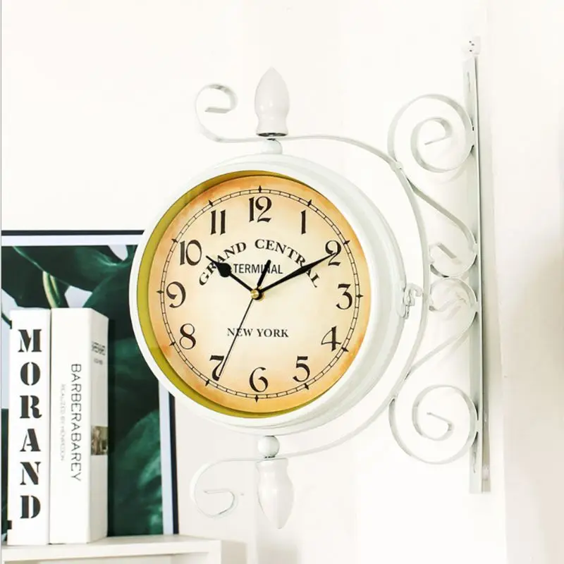Европейский стиль классические настенные часы двухсторонние винтажные Ретро Декор для дома и офиса