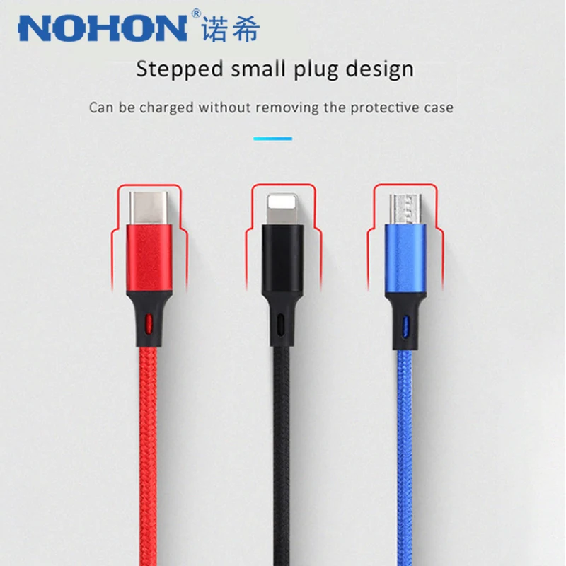 NOHON нейлон 3 в 1 зарядное устройство с интерфейсом Lightning Кабель 8 Pin для iPhone X Plus XS Micro
