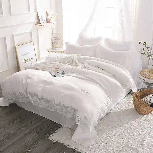 White Lace Princess Bedding Sets Soft Duvet Cover Set Quilt Bed Set Single Twin King Queen