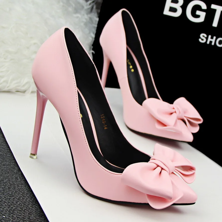 

Black Yellow Pink Green Bowtie Pointed Toe Court Shoes Wedding Bridal Pumps High Heels Wedding Women Shoes SMYDS-0064