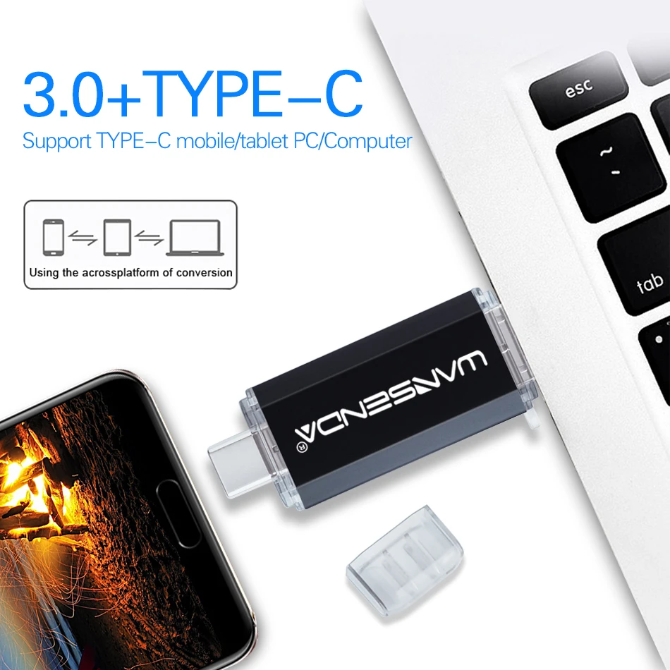 WANSENDA USB 3 0 флеш накопитель Type C 512 ГБ 256 128 Гб 64 32 флешка 2 в 1 OTG Флешка для Mobile/PC|USB