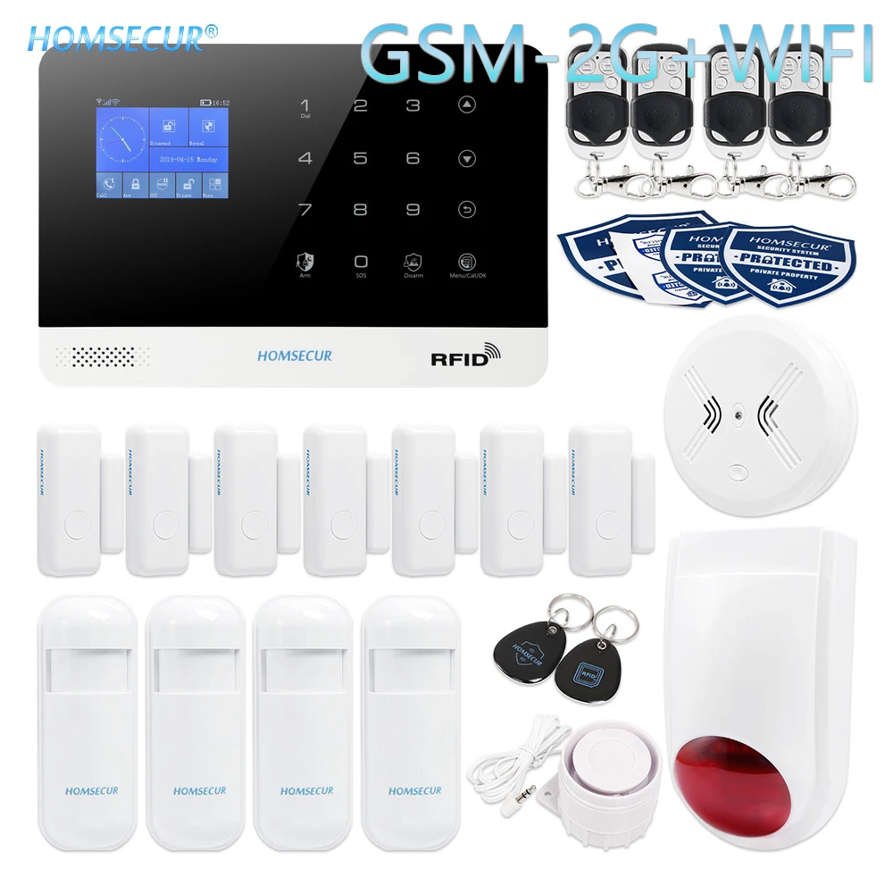

HOMSECUR Wireless LCD GSM/2G RFID Burglar Alarm System with IOS/Android APP (EN/DE/ES/RU/FR/PL/PT/IT Menu Adjustable)