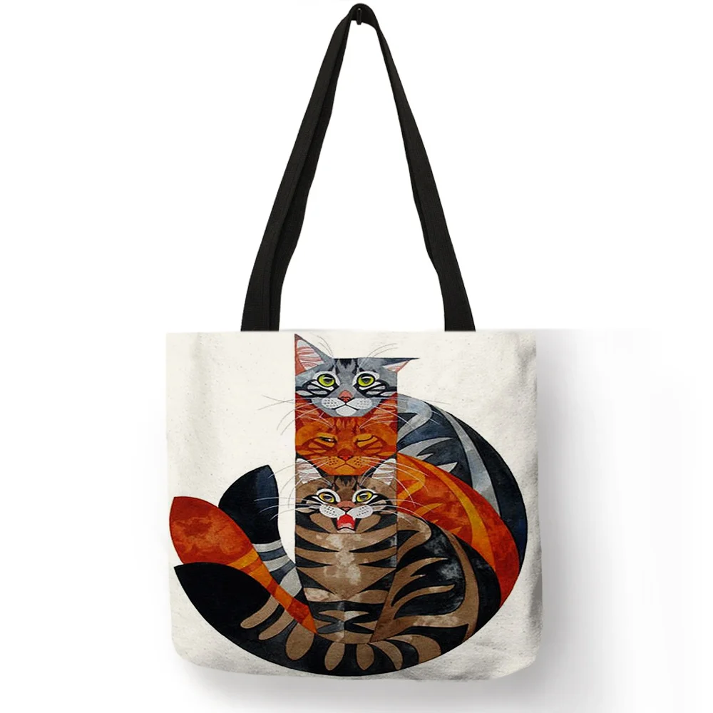 Us 4 8 52 Off Women Travel Practical Shoulder Bag Cartoon Lovely Cat Printed Durable Linen Tote For Marketing S Casual School Handbag In