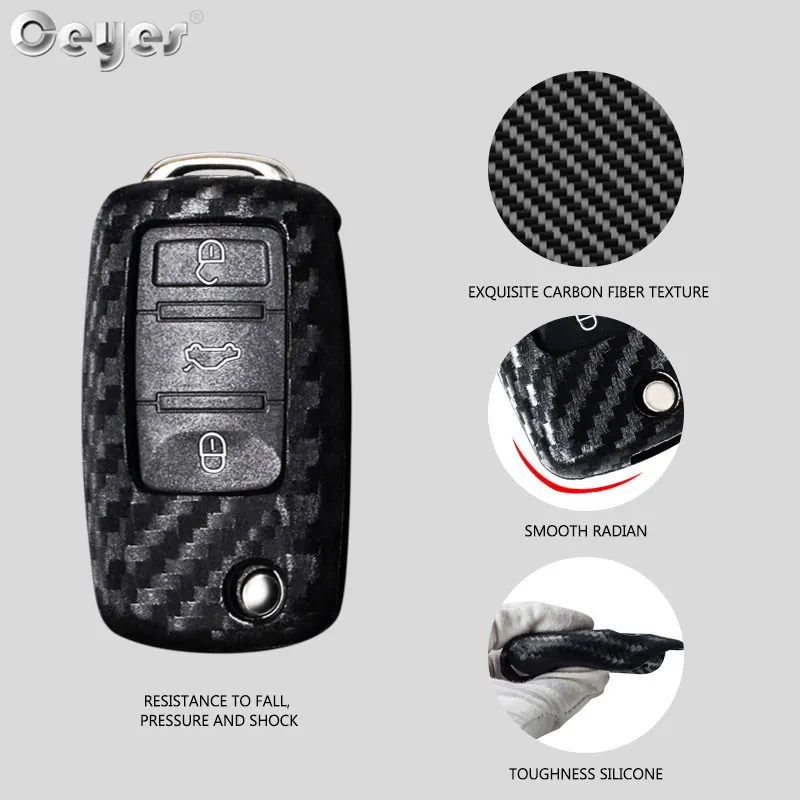 Car Styling Auto Silicone Key Case For Volkswagen Polo Tiguan VW Passat For Skoda Cover Car-Styling Carbon Fiber Accessories key case key case cover