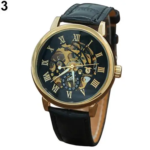 3 цвета Мужская Мода римские цифры механические скелет полые циферблат наручные часы подарок Relojes