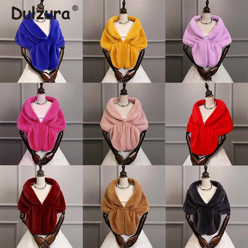 

Elegant Women Faux Rabbit Fur Bolero Bridal Shawl Wraps 2019 Shrug Wedding Jackets Winter Warm Fur Scarves Collar Cape Female