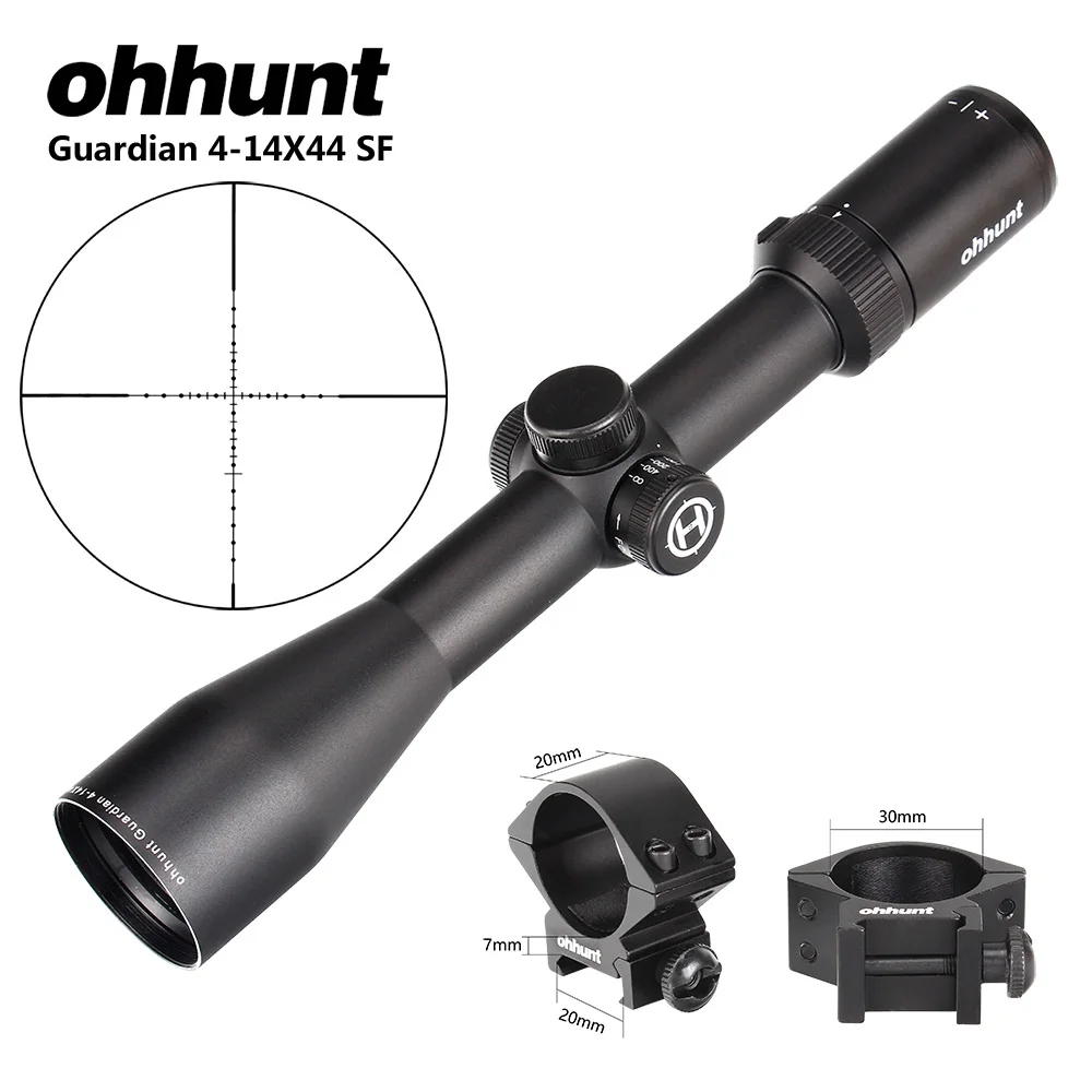 Ohhunt Guardian 4-14X44 SF Охотничья винтовка 30 мм Труба боковая Parallax тактические оптические прицелы с крышкой KillFlash и кольцами для крепления - Цвет: Low Picatinny Rings