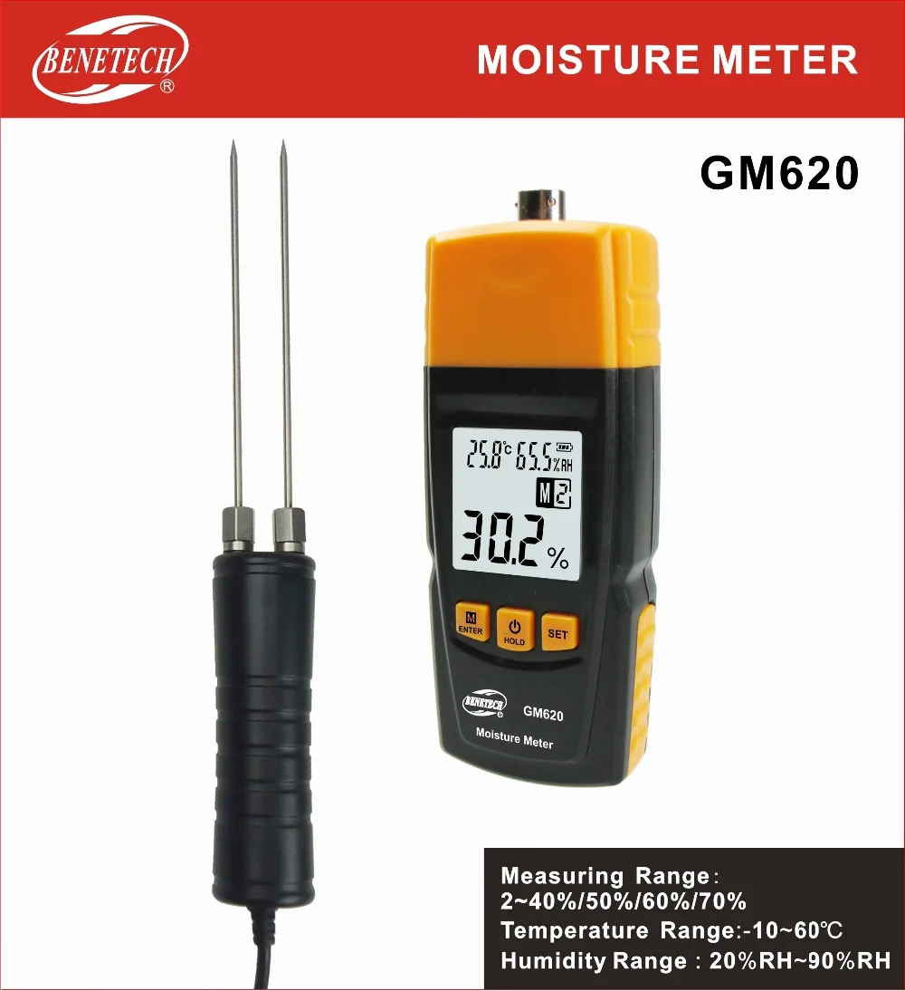 

BENETECH GM620 Digital LCD Display Wood Moisture Meter 2~70% Humidity Tester Doulbe Testing Probe Timber Damp Detector Portable