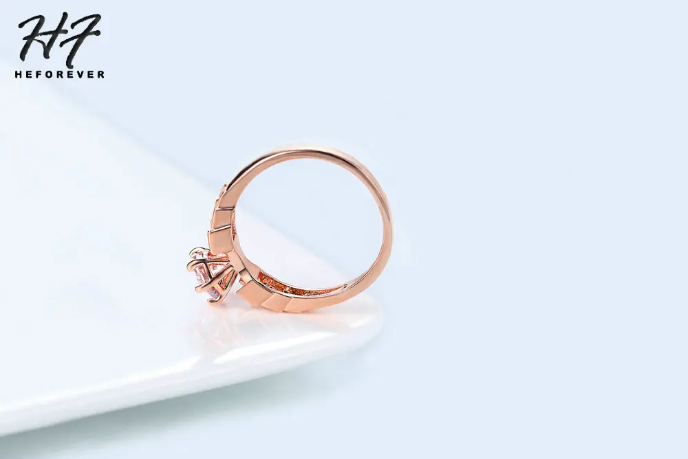 Модные роскошные свадебные кольца с кристаллами для женщин цвета розового золота AAA+ фианит вечерние ювелирные изделия на Рождество R680