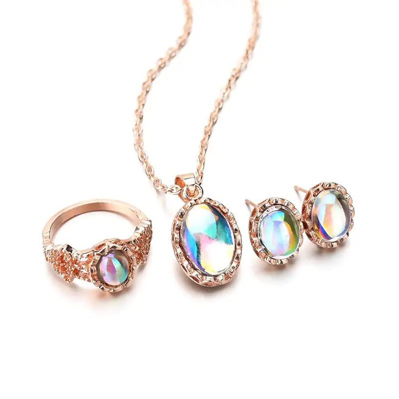 

New Fashion Wedding Jewelry Sets Crystal Pendant Necklaces Earrings Rings for Women Jewelry Set