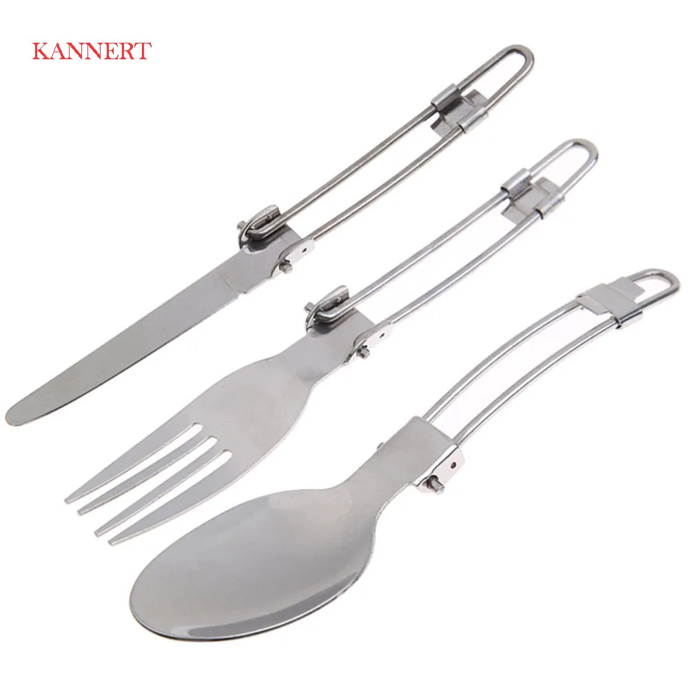 

3pcs/set Folding Knife Fork Spoon For Picnic Traveling Hiking Camping Portable Cutlery Outdoor Reusable Tableware Dinnerware