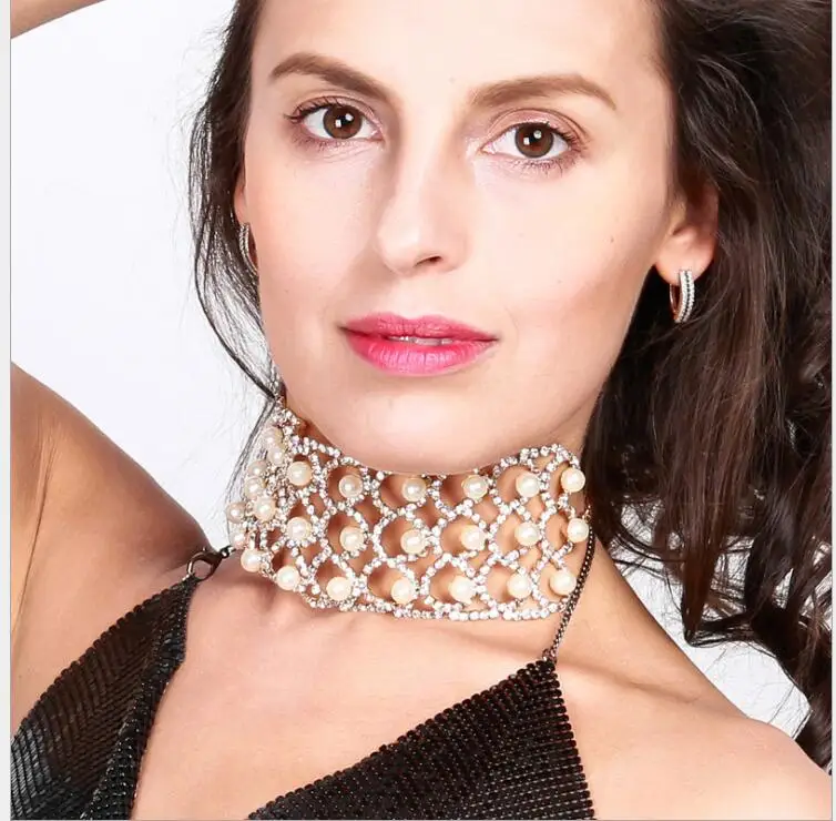 2017 choker fashion Pearl Crystal choker necklace collar luxury choker