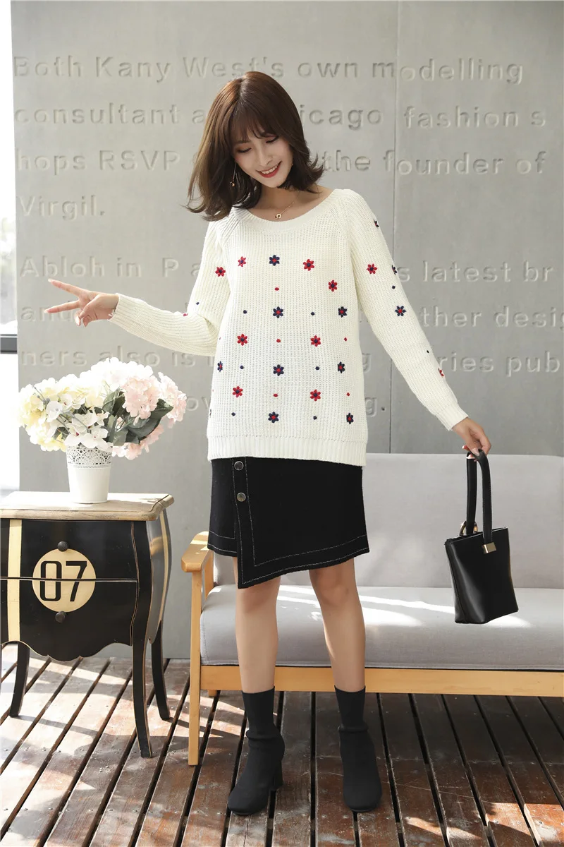 2018 Autumn Sweater Women Embroidery Knitted Winter  (4)