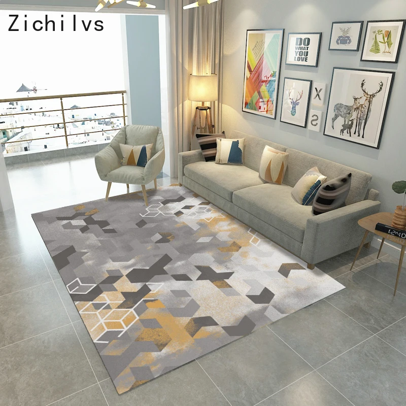 

Zichilvs Modern Heavy Metal Style Carpet Golden Black Diamond Pattern Mat Geometry Bedroom Living Room Non-slip Rug Custom Made